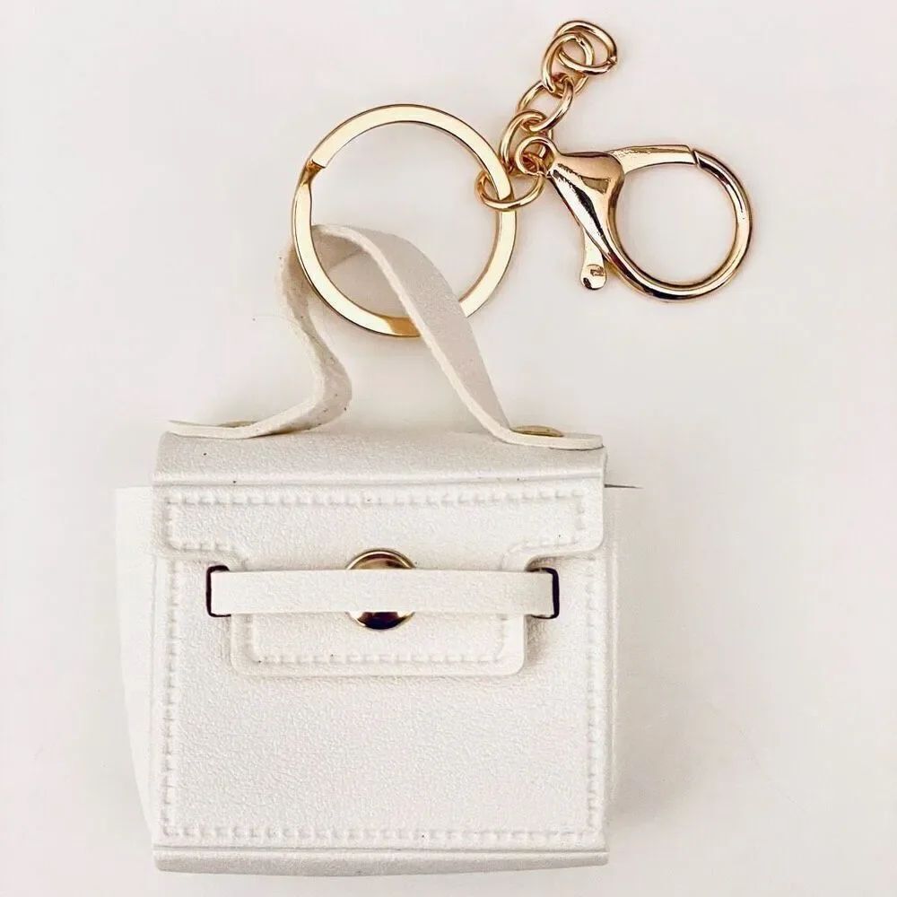 NWT White Pu leather & Gold Bag Purse opens Handbag Lobster Keyring Key holder